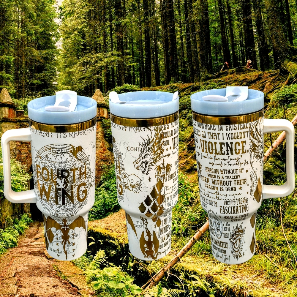 Fourth Wing Custom Engraved 40oz Tumbler White And Gold